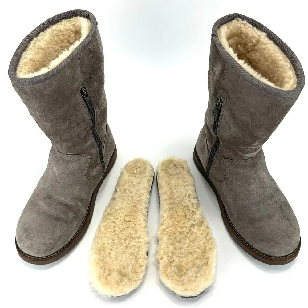 UGG Australia Gray Short Winter Boot Sz 6 Suede Wool Cold Weather Flat Mid-Calf